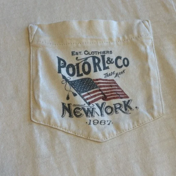 Polo Ralph Lauren Polo Long Sleeve Pocket T Shirt Off White Custom Fit Medium - Picture 8 of 9